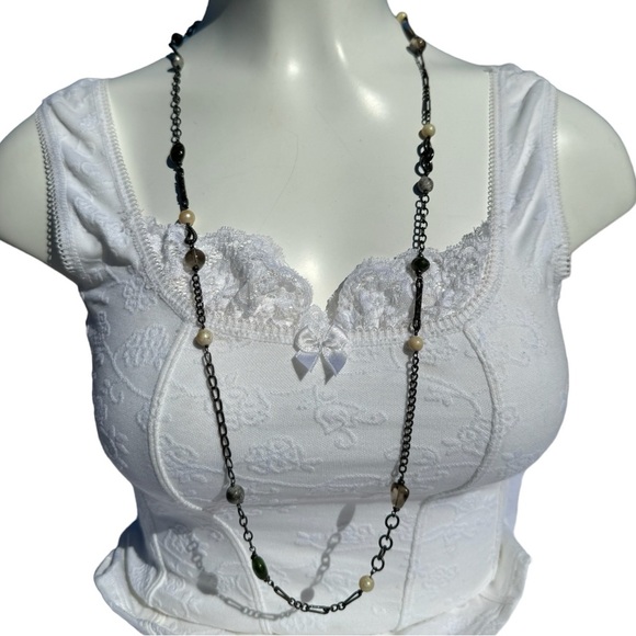 Vintage 90s Y2K Gothic Floral Beaded Inspirational Long Necklace - Picture 1 of 13